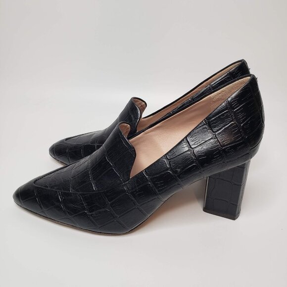 AD and Daughters Esmea Black Leather Croc Embossed Heels 7.5 - Picture 5 of 12